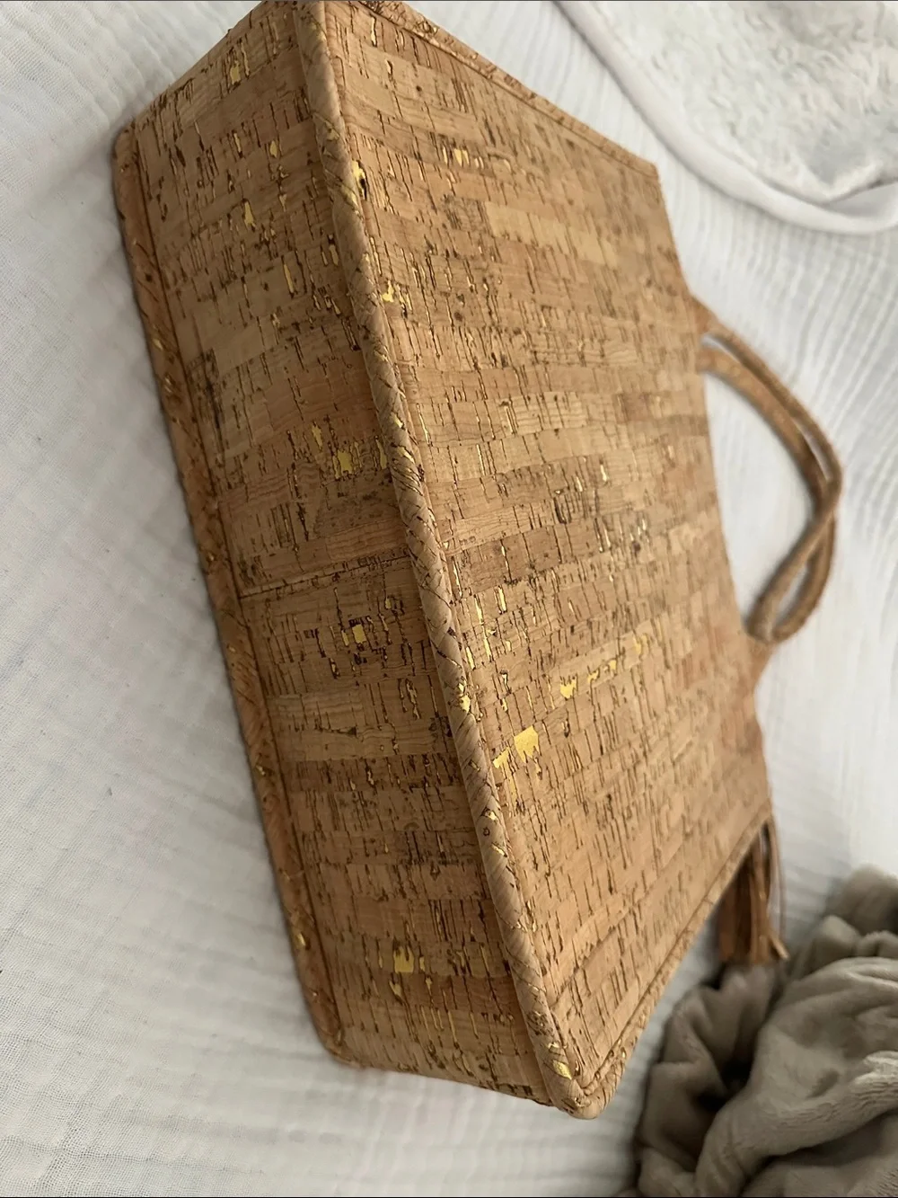 Cork Tote Bag with Gold Fleck Detail - Tan